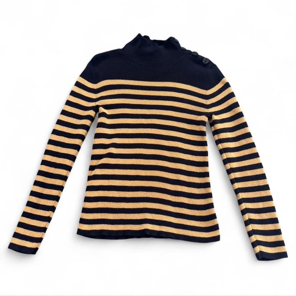 Vintage Ralph Lauren Navy and Shimmery Gold Striped Mock Neck Sweater